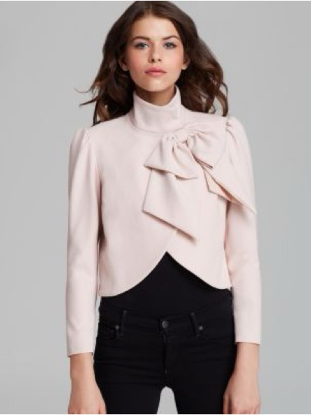 Alice + Olivia Employed Addison Bow Jacket Blazer Blush Pink - Large (L) Cropped